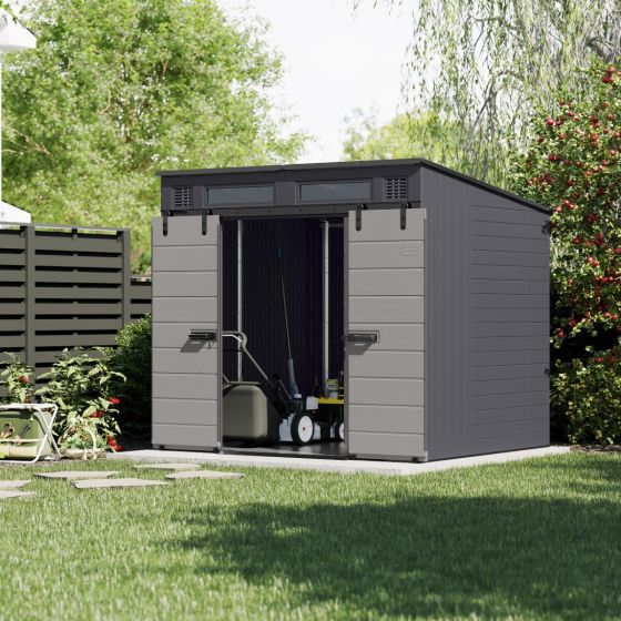 工人舎 SA1F00② Modernist® 8 ft. x 7 ft. Dual Barn Door Storage Shed - Suncast
