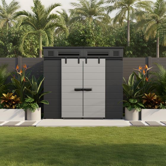 Modernist® 8 ft. x 7 ft. Dual Barn Door Storage Shed - Iron Ore