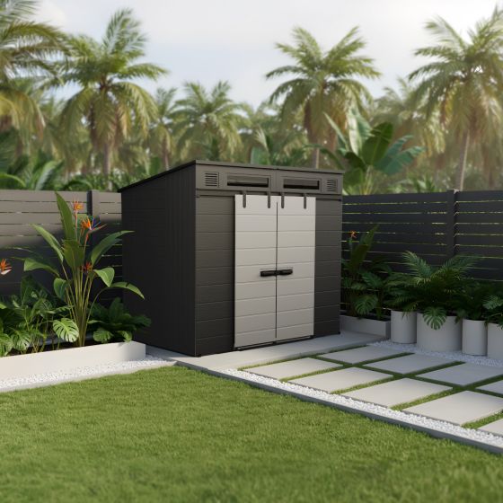Modernist® 8 ft. x 7 ft. Dual Barn Door Storage Shed - Iron Ore