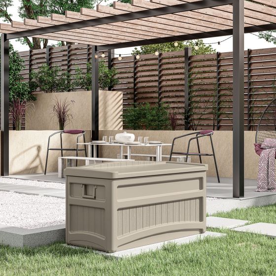 73 Gallon Medium Deck Box with Seat - Light Taupe - Suncast