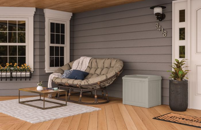 22 Gallon Small Deck Box with Storage Seat - Light Taupe - Suncast